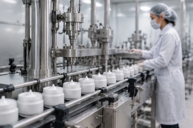 Proses produksi maklon skincare MOQ kecil di fasilitas manufaktur