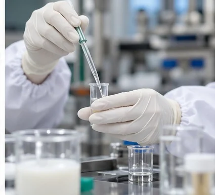 Ilustrasi proses pengembangan formula kosmetik menggunakan pipet di laboratorium
